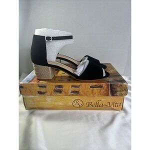 Bella Vita Black Kdsd Leather Fable Block Heel Sandles Women's Size 8 M NEW
